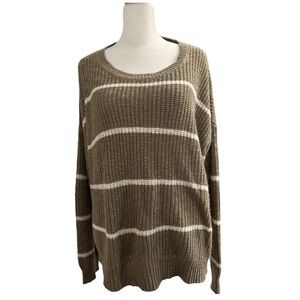 Pink Rose Brown and Beige Stripe Fisherman Sweater 1X Plus